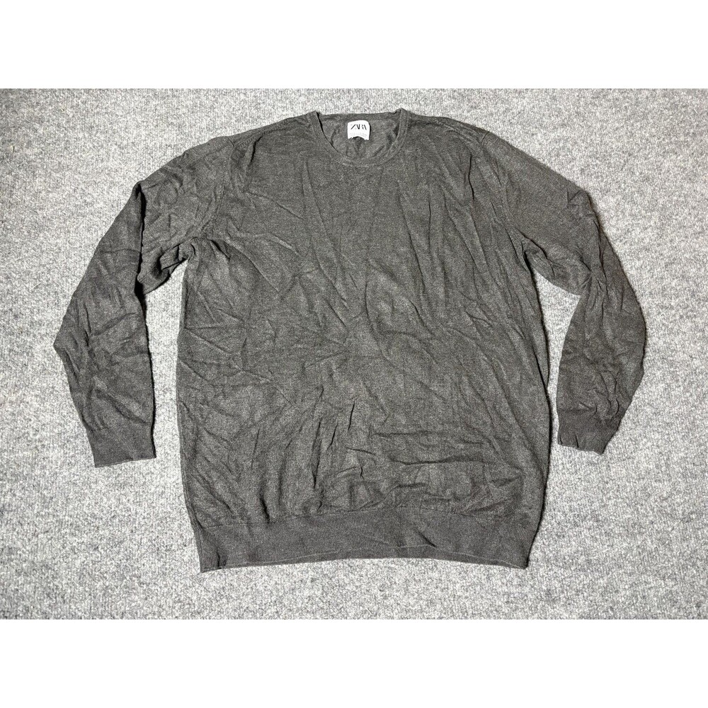 Zara Sweater Mens L Gray Viscose Polyamide Crew Neck Lightweight Knit Pullover
